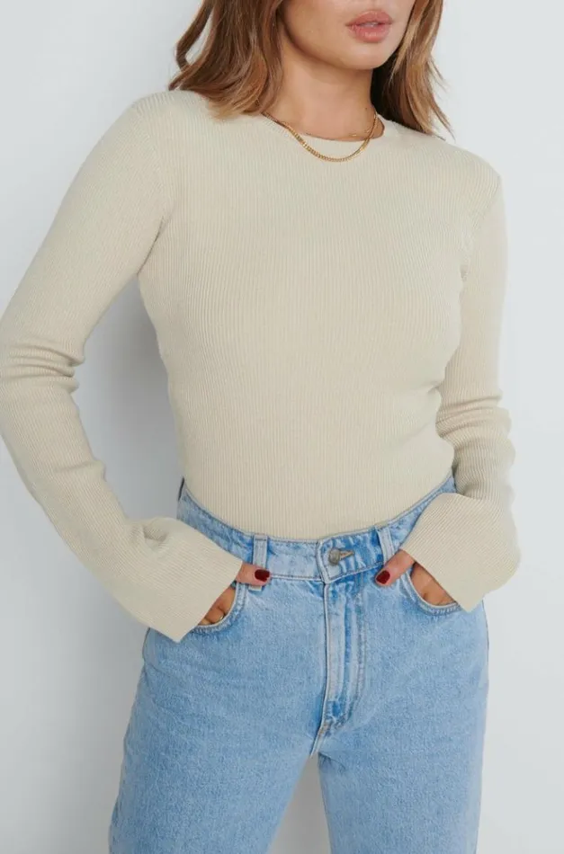 Pretty Lavish Tops Jayla Long Sleeve Knit Top Beige 8211 Women