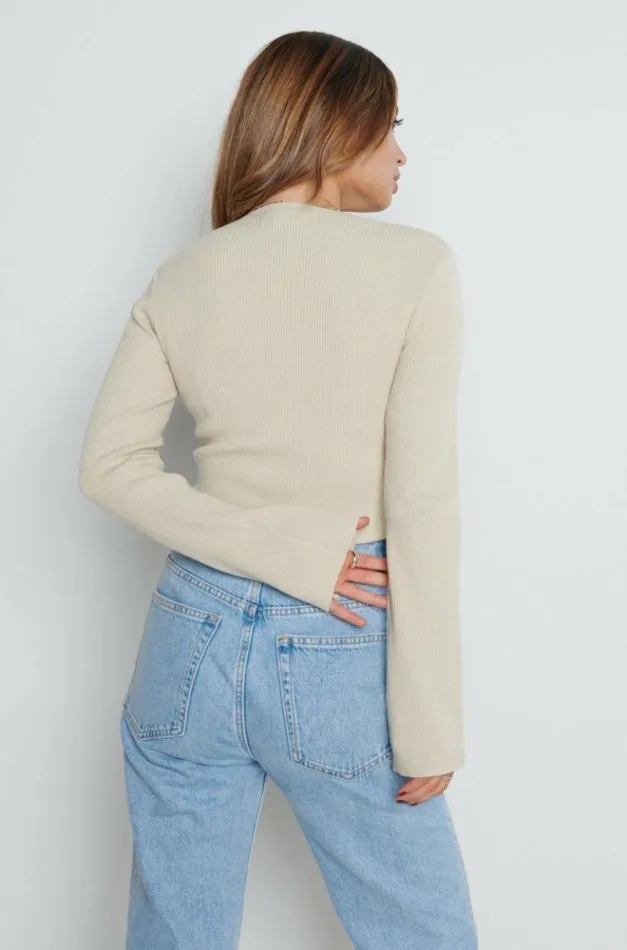 Pretty Lavish Tops Jayla Long Sleeve Knit Top Beige 8211 Women
