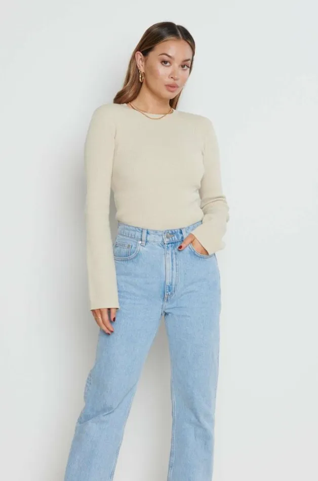 Pretty Lavish Tops Jayla Long Sleeve Knit Top Beige 8211 Women