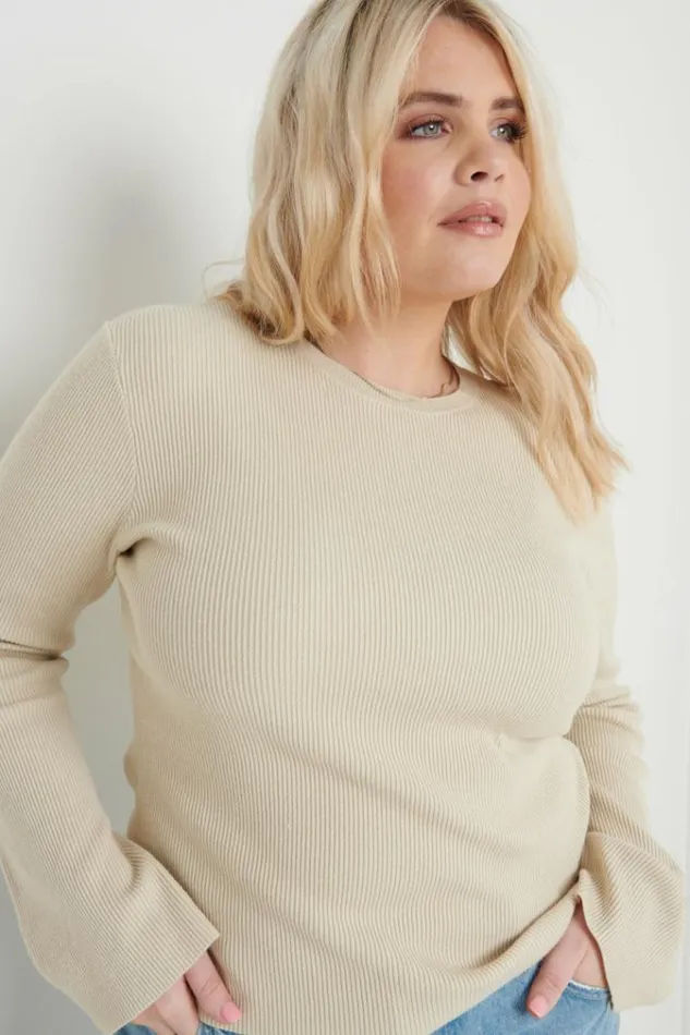 Pretty Lavish Tops Jayla Long Sleeve Knit Top Beige 8211 Women