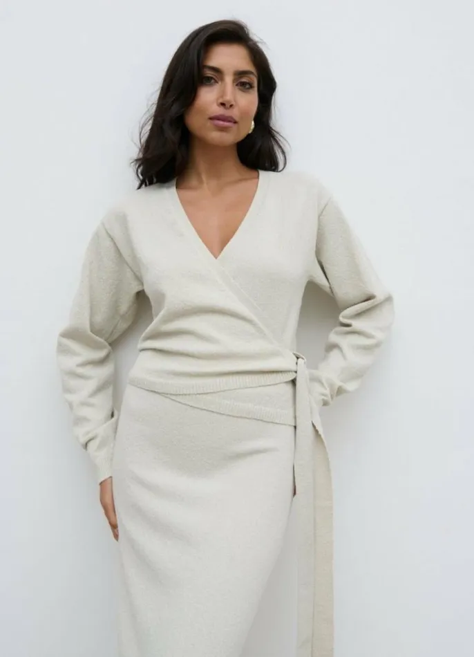 Pretty Lavish Tops Laney Boucle Knit Wrap Top Beige 8211 Women