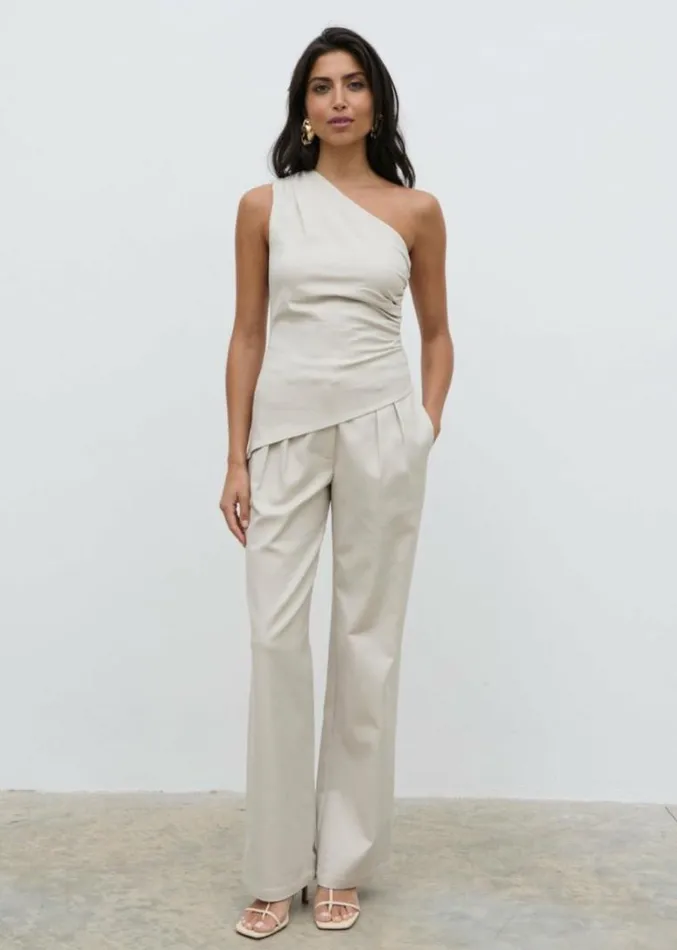 Pretty Lavish Tops Lorna One Shoulder Ruched Top Beige 8211 Women