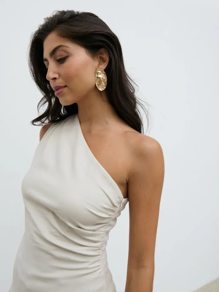 Pretty Lavish Tops Lorna One Shoulder Ruched Top Beige 8211 Women