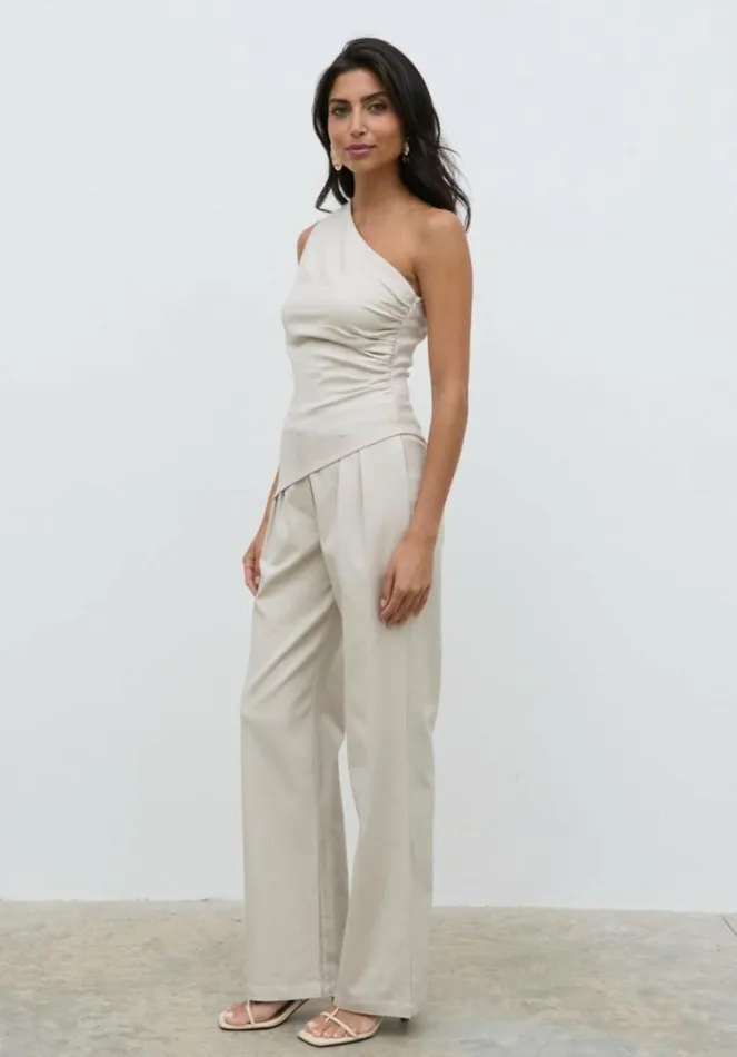 Pretty Lavish Tops Lorna One Shoulder Ruched Top Beige 8211 Women