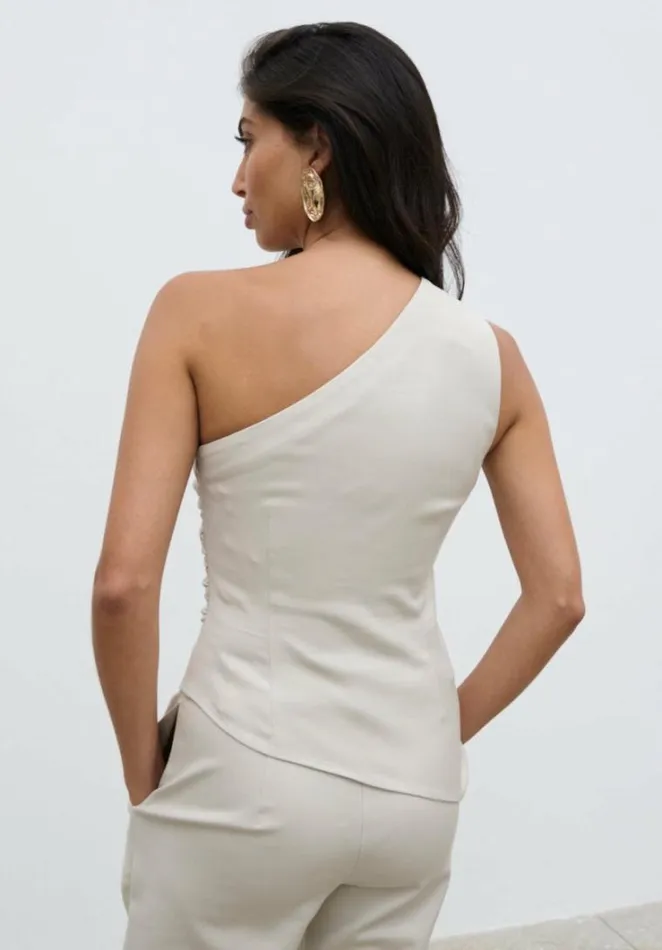 Pretty Lavish Tops Lorna One Shoulder Ruched Top Beige 8211 Women