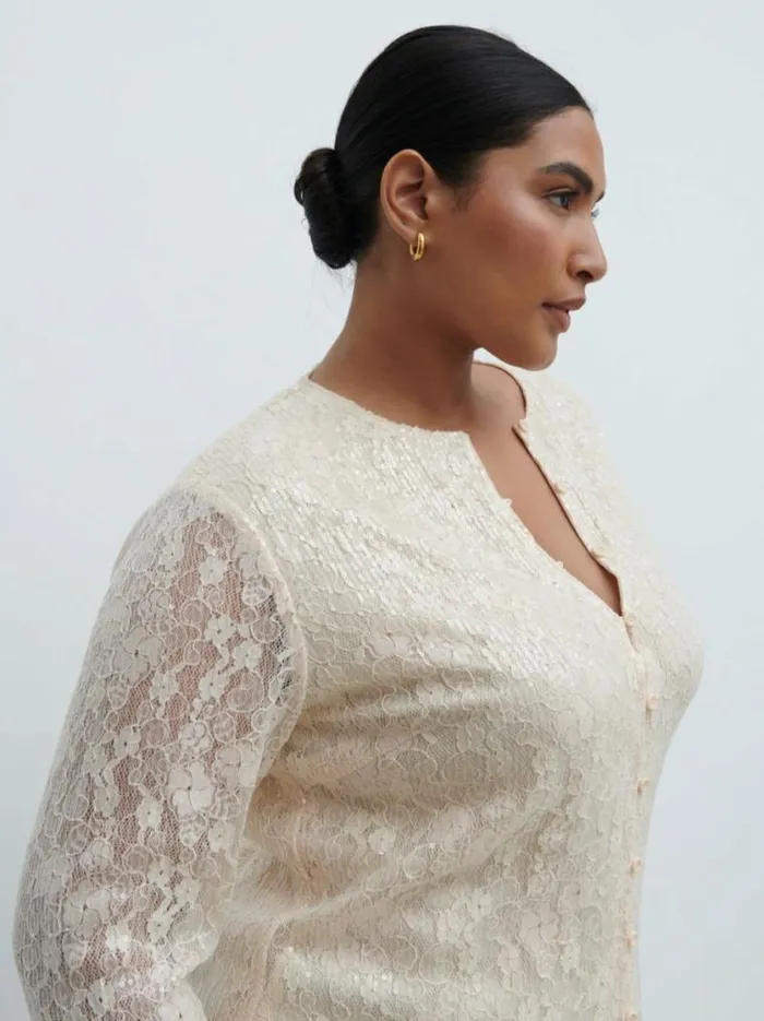 Pretty Lavish Tops Tai Sequin Lace Cardigan Curve Cream 8211 Women