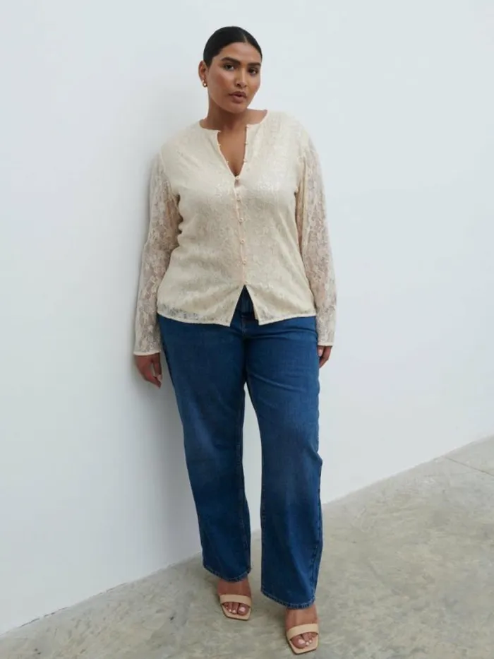 Pretty Lavish Tops Tai Sequin Lace Cardigan Curve Cream 8211 Women