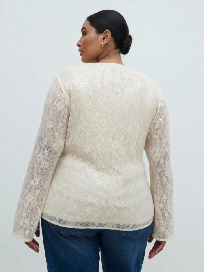Pretty Lavish Tops Tai Sequin Lace Cardigan Curve Cream 8211 Women