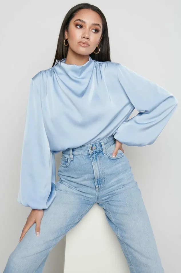 Pretty Lavish Tops Tate Pleated Blouse Blue Blue 8211 Women