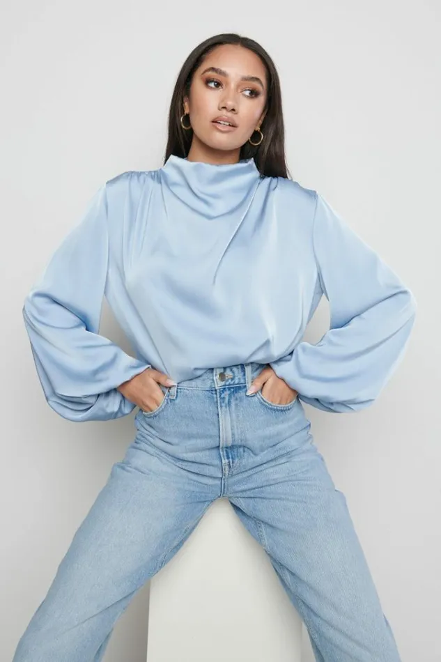 Pretty Lavish Tops Tate Pleated Blouse Blue Blue 8211 Women