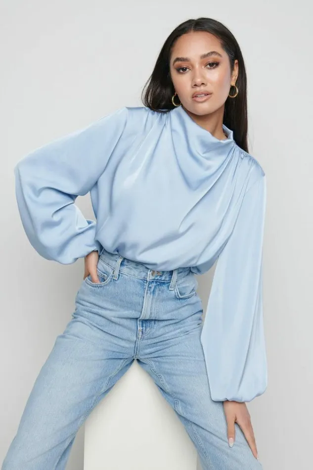 Pretty Lavish Tops Tate Pleated Blouse Blue Blue 8211 Women