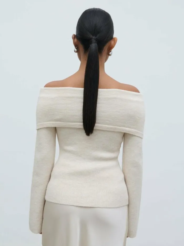 Pretty Lavish Tops Tilda Bardot Bow Knit Top Beige 8211 Women