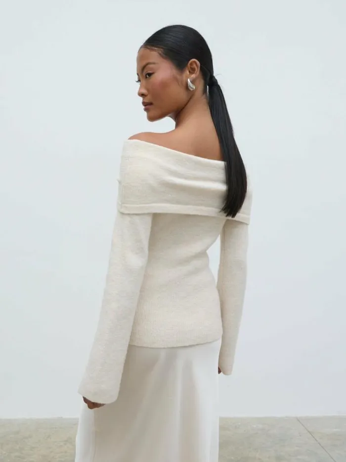 Pretty Lavish Tops Tilda Bardot Bow Knit Top Beige 8211 Women
