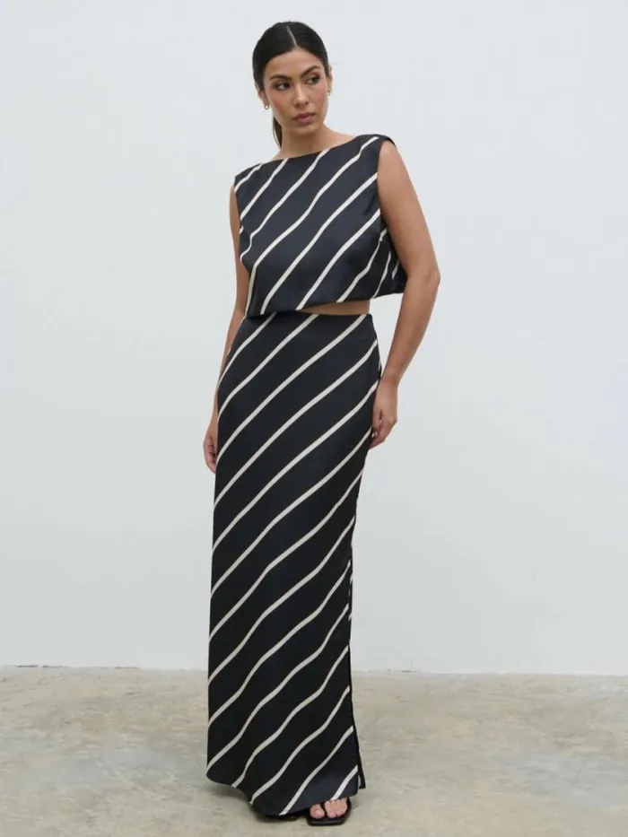 Pretty Lavish Tops Zuri Tied Striped Top Black And Cream Stripe 8211 Women