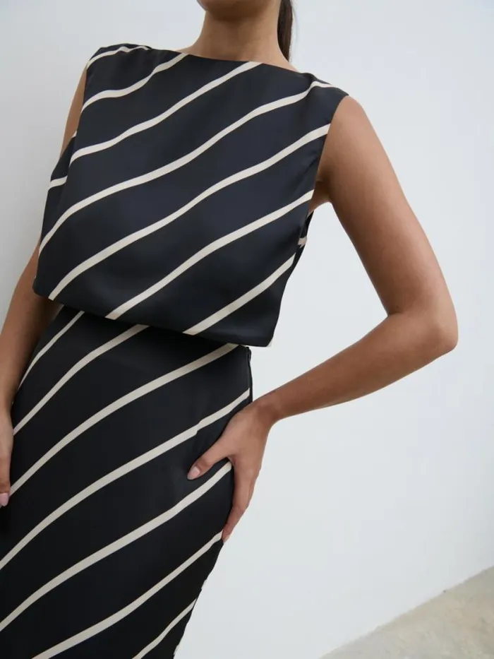 Pretty Lavish Tops Zuri Tied Striped Top Black And Cream Stripe 8211 Women