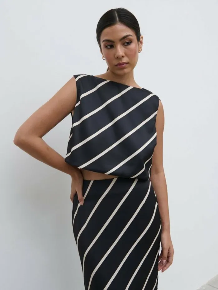 Pretty Lavish Tops Zuri Tied Striped Top Black And Cream Stripe 8211 Women