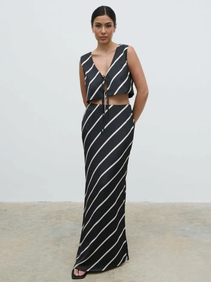 Pretty Lavish Tops Zuri Tied Striped Top Black And Cream Stripe 8211 Women