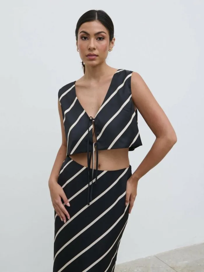 Pretty Lavish Tops Zuri Tied Striped Top Black And Cream Stripe 8211 Women