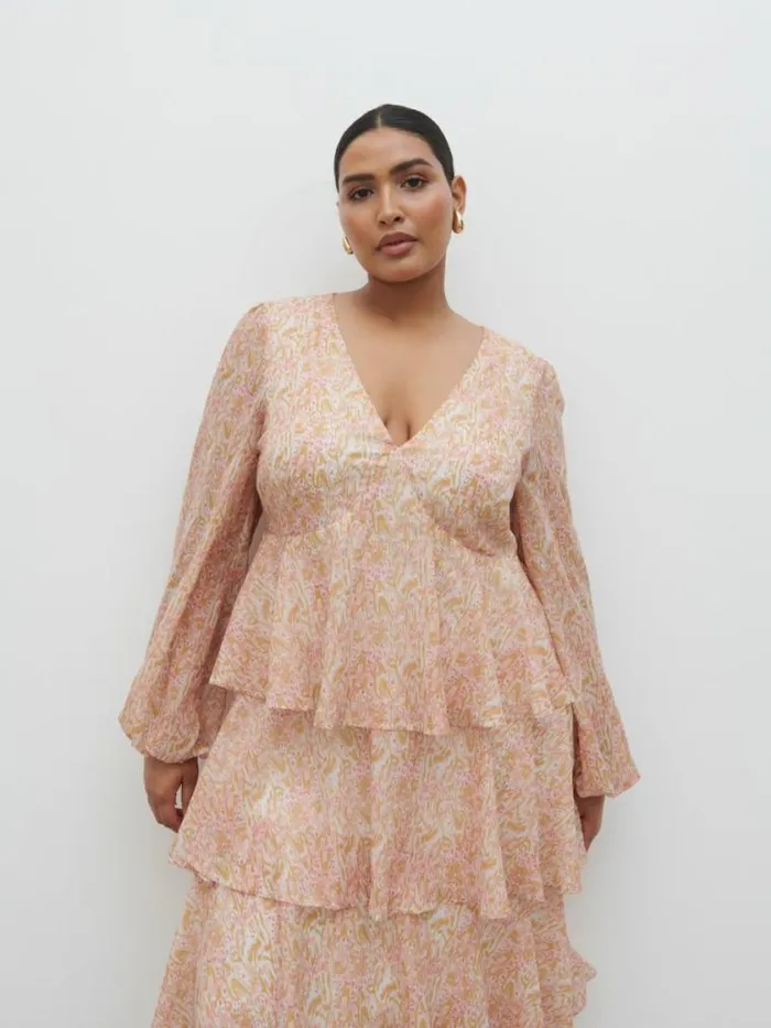 Pretty Lavish Wedding Guest Ashton Ruffle Midi Dress Curve Ditsy Animal Sorbet Print 8211 Women
