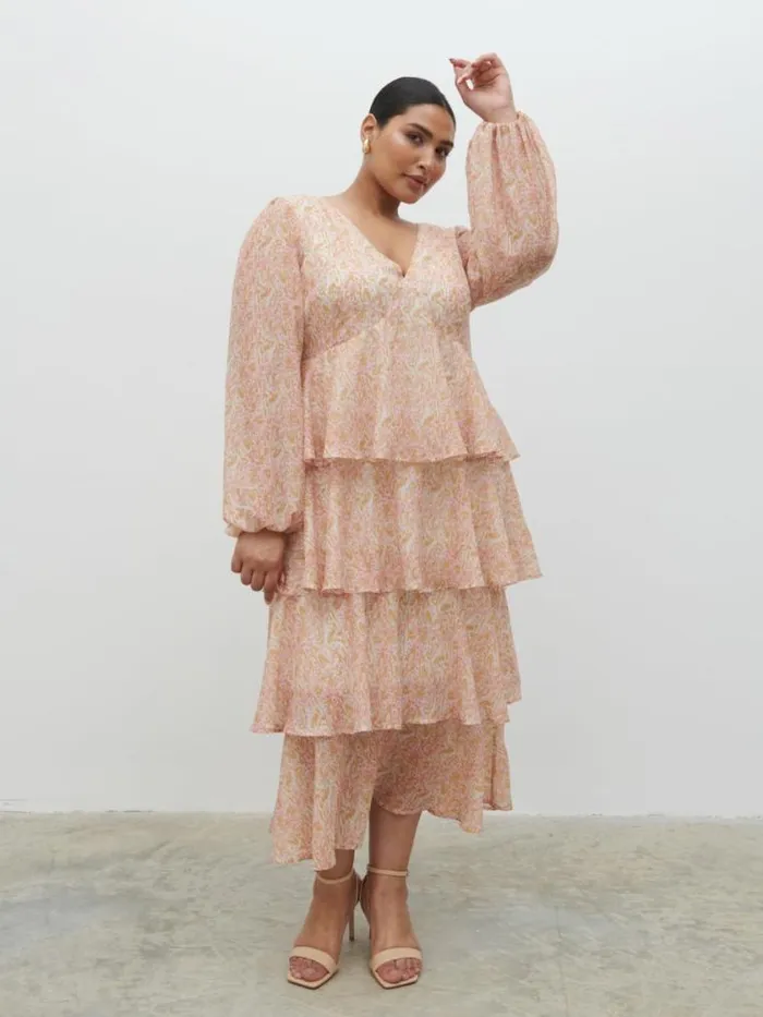 Pretty Lavish Wedding Guest Ashton Ruffle Midi Dress Curve Ditsy Animal Sorbet Print 8211 Women