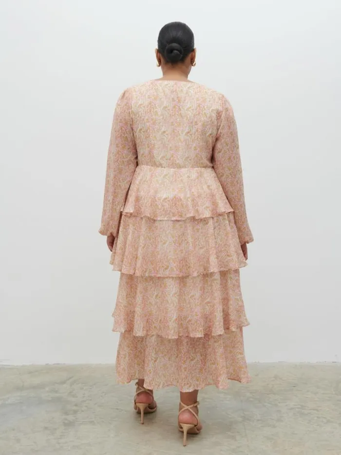Pretty Lavish Wedding Guest Ashton Ruffle Midi Dress Curve Ditsy Animal Sorbet Print 8211 Women