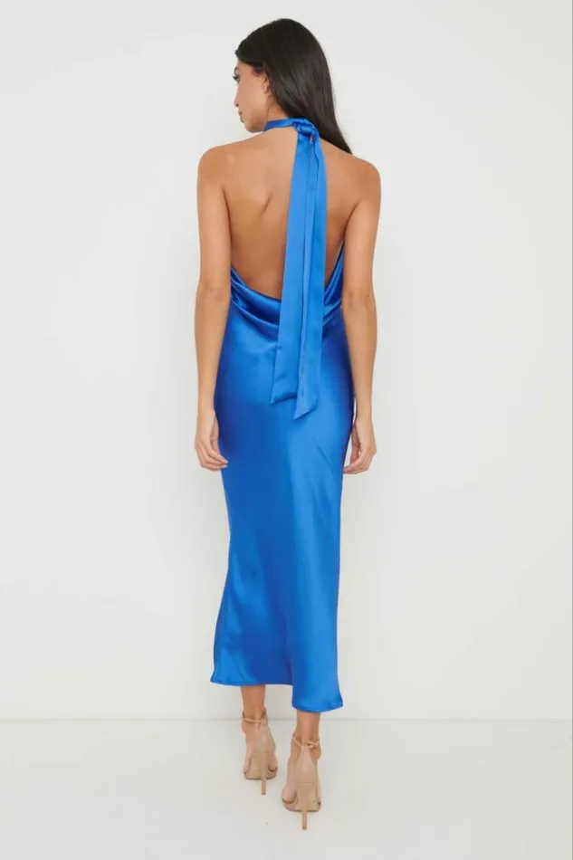 Pretty Lavish Wedding Guest Raleigh Recycled Cowl Back Midaxi Dress Blue 8211 Women