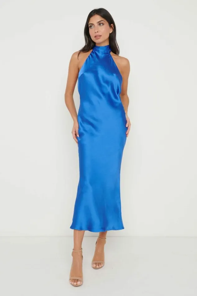 Pretty Lavish Wedding Guest Raleigh Recycled Cowl Back Midaxi Dress Blue 8211 Women