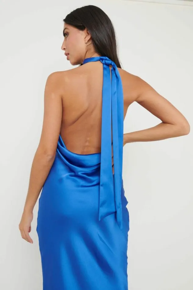 Pretty Lavish Wedding Guest Raleigh Recycled Cowl Back Midaxi Dress Blue 8211 Women