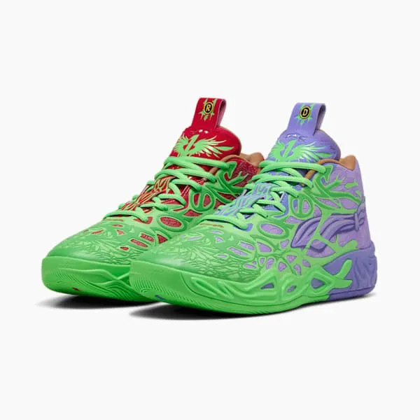 Puma Basketball PUMA X LAMELO BALL X TMNT MB04 Raphael And Donatello 039s Basketball Shoes Fluro Green Pespuma Reddark Amethyst 8211 Men