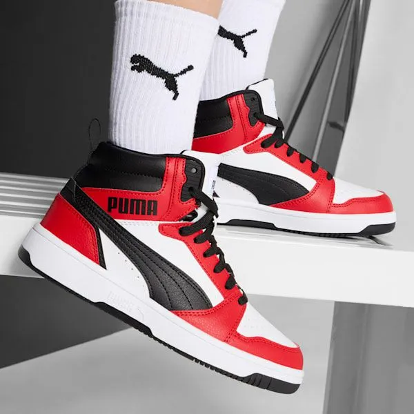 Puma Kids Rebound V6 Big 039 Mid Top Sneakers Puma Whitepuma Blackfor All Time Red 8211 Kids Puma Kids Rebound V6 Big 039 Mid Top Sneakers Puma Whitepuma Blackfor All Time Red 8211 Kids