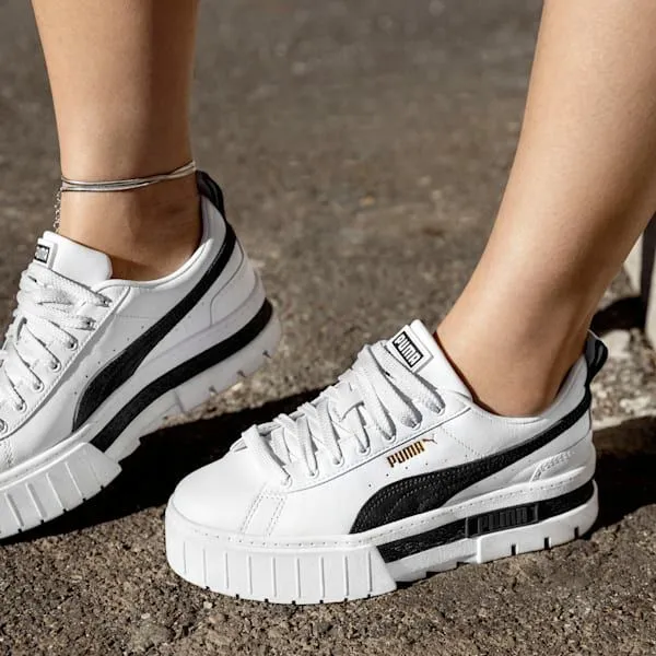 Puma Lifestyle Mayze Leather 039s Sneakers Puma Whitepuma Black 8211 Women