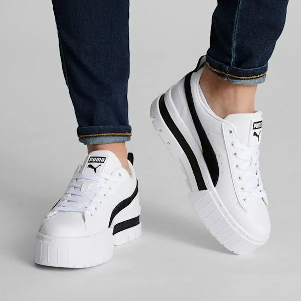 Puma Lifestyle Mayze Leather 039s Sneakers Puma Whitepuma Black 8211 Women