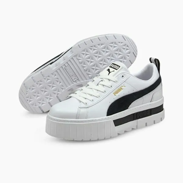 Puma Lifestyle Mayze Leather 039s Sneakers Puma Whitepuma Black 8211 Women