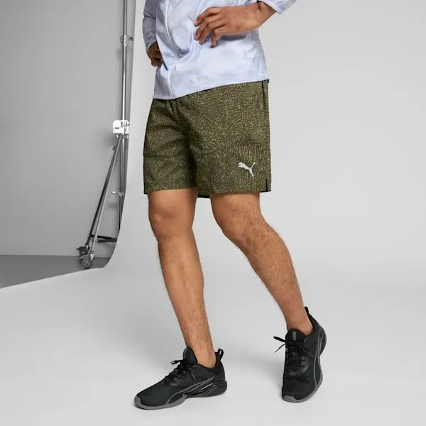 Puma Shorts PUMA 039s Patterned Running Shorts Dark Oliveaop 8211 Men