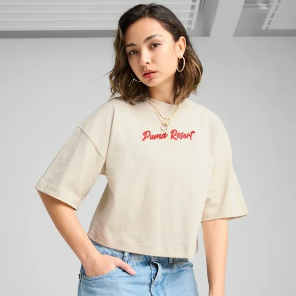 Puma TShirts and Tops Premium Essentials 039s Oversized Graphic Tee Alpine Snow 8211 Women