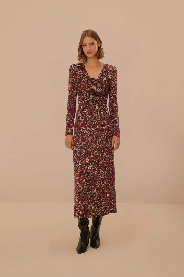 Purple Chelsea Garden Flowers Knot Maxi Dress Women FARM Rio Maxi Dresses