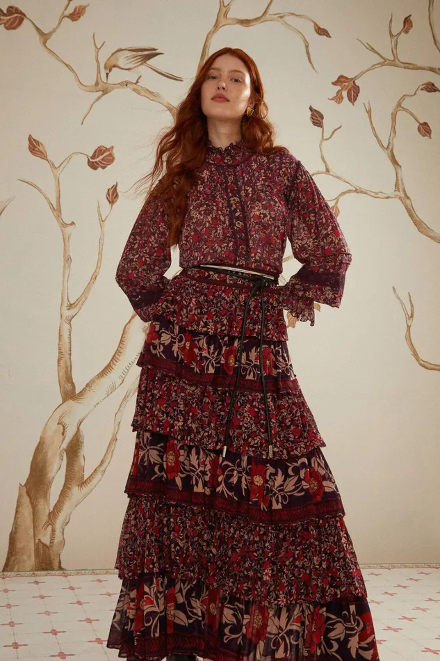 Purple Chelsea Garden Ruffles Maxi Skirt Women FARM Rio Skirts Purple Chelsea Garden Ruffles Maxi Skirt Women FARM Rio Skirts