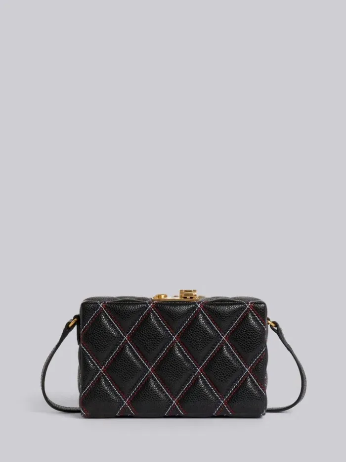 Quilted Caviar Agneau Mini Trunk Shoulder Strap Clutch Black Women Thom Browne Crossbody Bags Quilted Caviar Agneau Mini Trunk Shoulder Strap Clutch Black Women Thom Browne Crossbody Bags