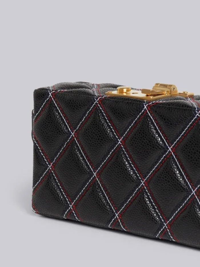Quilted Caviar Agneau Mini Trunk Shoulder Strap Clutch Black Women Thom Browne Crossbody Bags