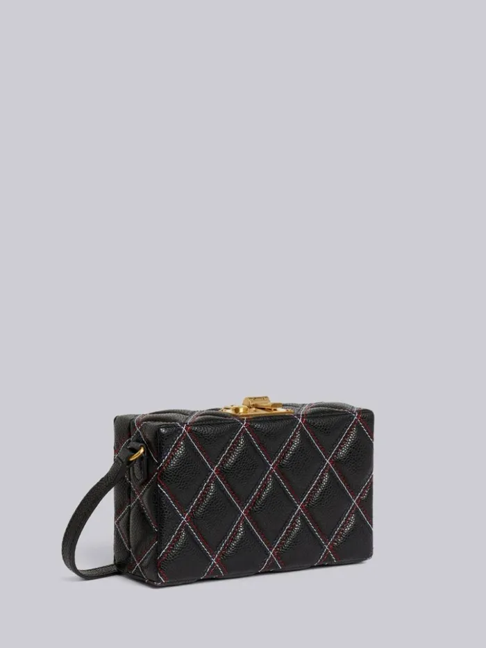 Quilted Caviar Agneau Mini Trunk Shoulder Strap Clutch Black Women Thom Browne Crossbody Bags