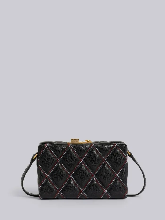 Quilted Caviar Agneau Mini Trunk Shoulder Strap Clutch Black Women Thom Browne Crossbody Bags