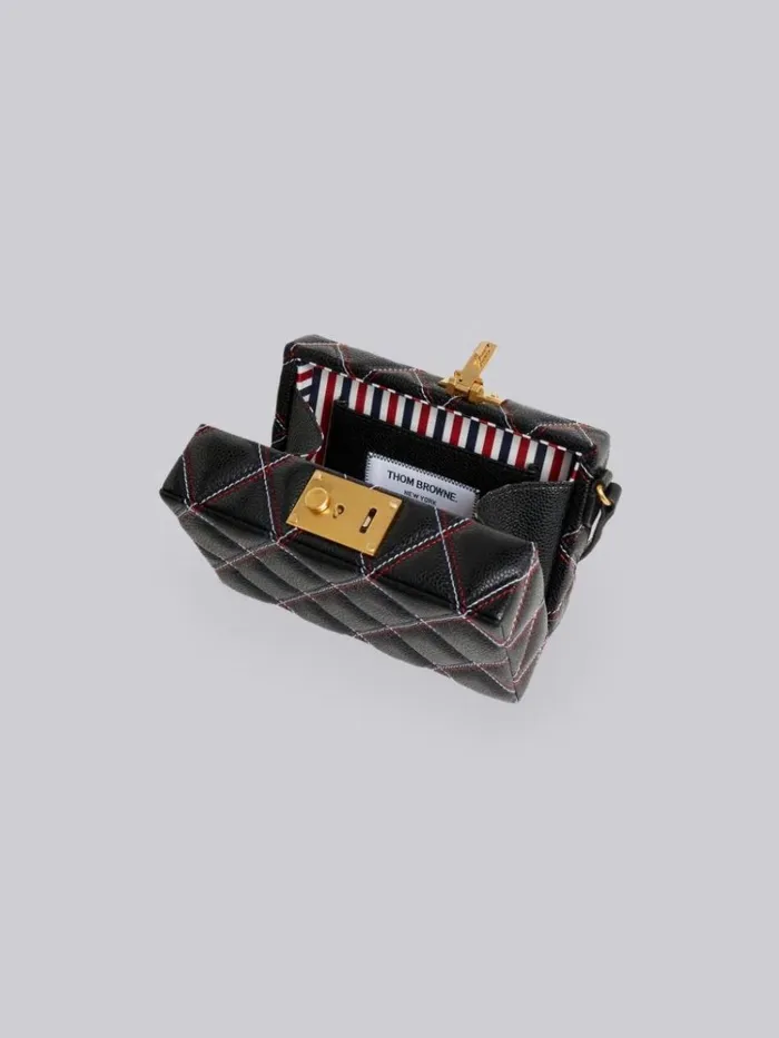 Quilted Caviar Agneau Mini Trunk Shoulder Strap Clutch Black Women Thom Browne Crossbody Bags