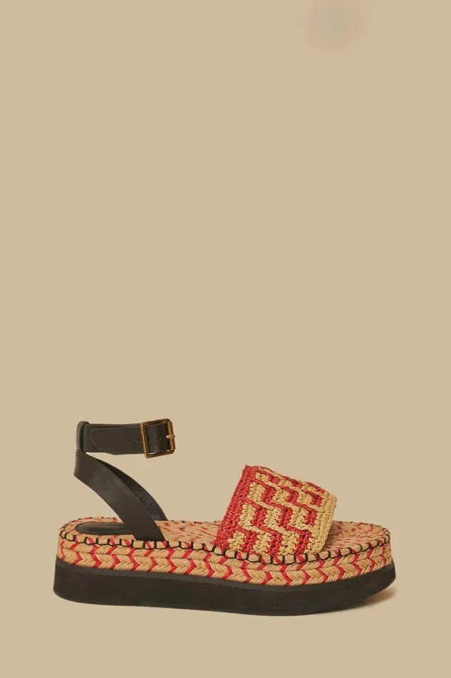 Red Crochet Espadrille Flatform Sandal Women FARM Rio Sandals