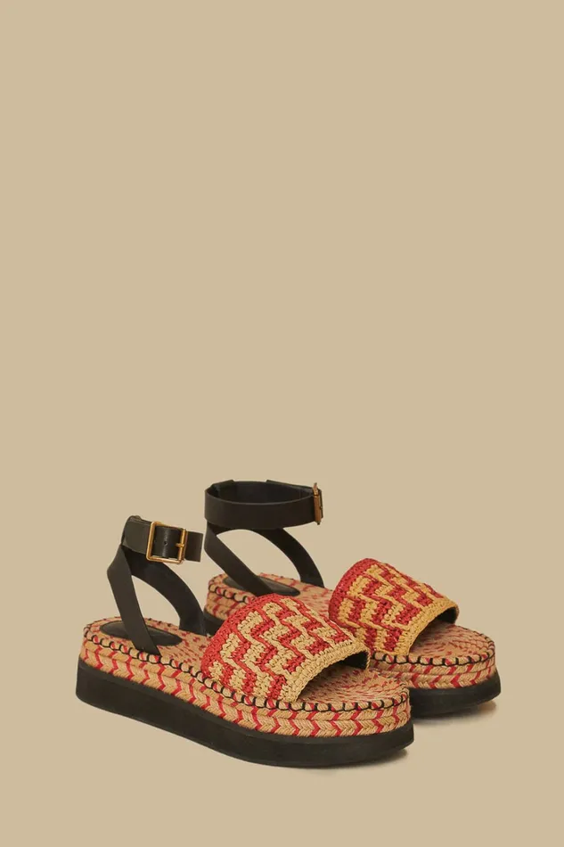 Red Crochet Espadrille Flatform Sandal Women FARM Rio Sandals