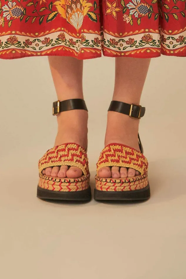 Red Crochet Espadrille Flatform Sandal Women FARM Rio Sandals