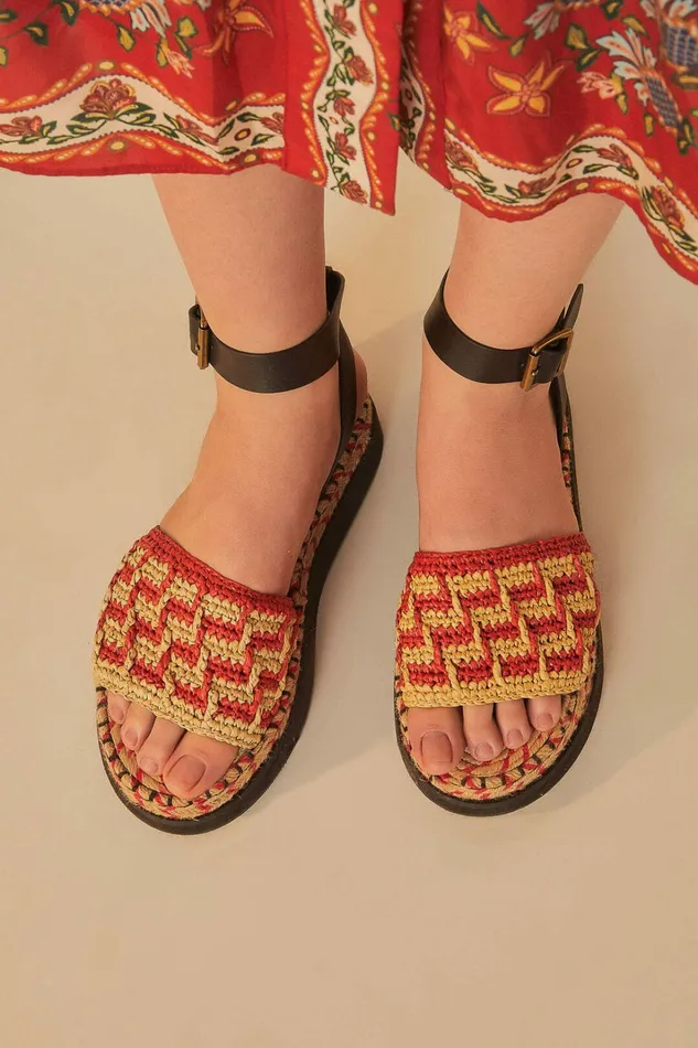 Red Crochet Espadrille Flatform Sandal Women FARM Rio Sandals