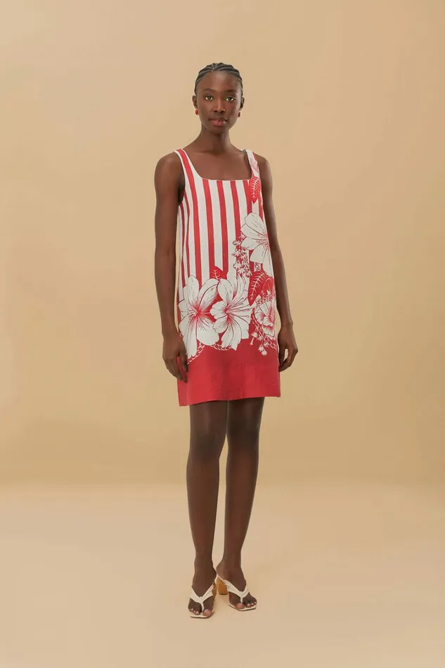 Red Floral Chain Stripes Mini Dress Women FARM Rio Mini Dresses