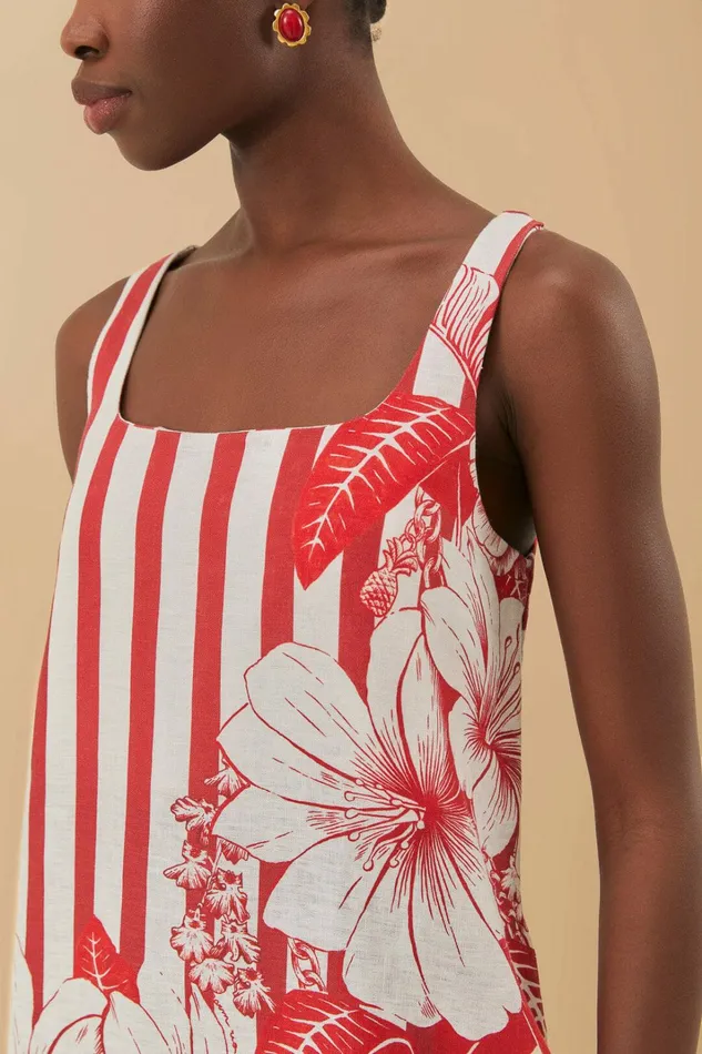 Red Floral Chain Stripes Mini Dress Women FARM Rio Mini Dresses Red Floral Chain Stripes Mini Dress Women FARM Rio Mini Dresses