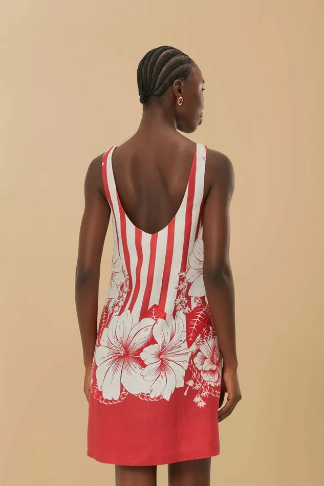 Red Floral Chain Stripes Mini Dress Women FARM Rio Mini Dresses Red Floral Chain Stripes Mini Dress Women FARM Rio Mini Dresses
