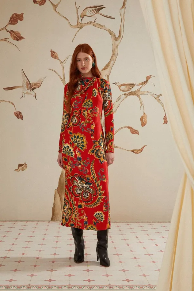 Red Maxi Floral Cutout Lenzing Ecovero Viscose Midi Dress Women FARM Rio Midi Dresses Red Maxi Floral Cutout Lenzing Ecovero Viscose Midi Dress Women FARM Rio Midi Dresses